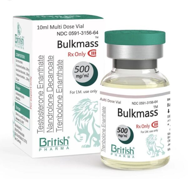 Bulkmass 500 by British Pharma vial and box Bulkmass 500 by British Pharma vial and box